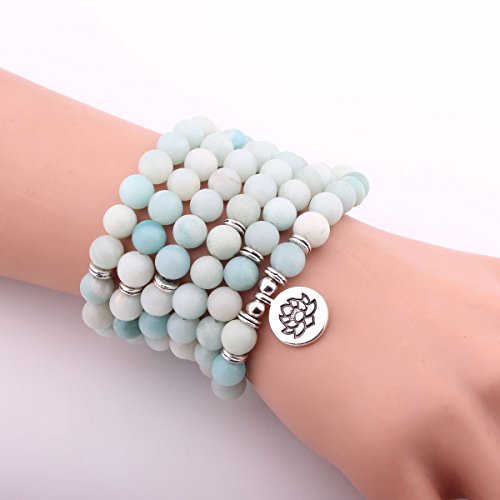 GVUSMIL Amazonite 108 Beads Mala Bracelet for Women Men with Lotus Pendant for Buddhist Prayer Meditation Japa Charm healing Necklace - Thumbnail 4