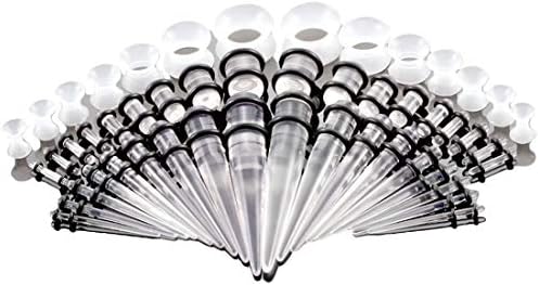 50 Pieces Acrylic And Ultra-Thin Silicone Gauge Kit Tapers Tunnels, UV Short Plugs And Ultra-Thin Silicone Auricle 14G-00G Ear Stretching Starter,Clear