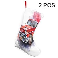 GULTMEE Christmas Stockings 2 Pcs Set 10",Hand Drawn Old Fashioned Car Antique Motor Vehicle Retro Outdated Abstract Art,Decoration Bags