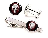 Punisher Cufflinks, Skull Tie Clip, DC Comics Jewelry, Justice League Superhero Wedding Party Gifts, Groomsmen Gift