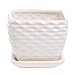 MyGift Contemporary White Ceramic Succulent Planter Flower Pot w/Decorative Wavy Coil Design & Drainage Plate