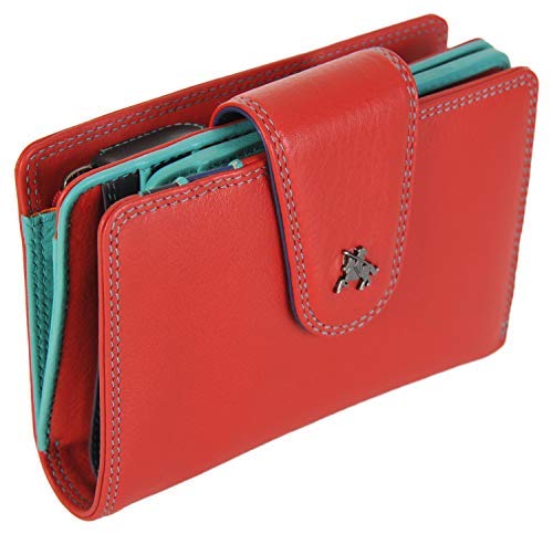VISCONTI Spectrum Womens RFID Protection Soft Leather Note & Coin Purse in Red Or Black Multi (Red Multi)