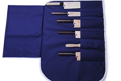 Yoshihiro Cotton Knife Pouch/bag Japanese Sushi Chef Knife Accessories (6 Slots) (Navy)