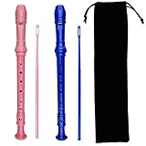 Kasteco 2 Pack German Style 8 Hole-3 Piece Descant Soprano Recorders with Cleaning Rod, Black Storage Bag, ABS Material, 2 Colors, Blue and Pink