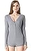 Moxeay V-Neck One Piece Bodysuit Long Sleeve Bodycon Rompers (Small, Gray)