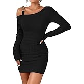 SISKIN Sweater Dress, Fall Slim Fit Long Sleeve Mini One Shoulder Bodycon Knit Sexy Casual Party Dresses for Women 2025