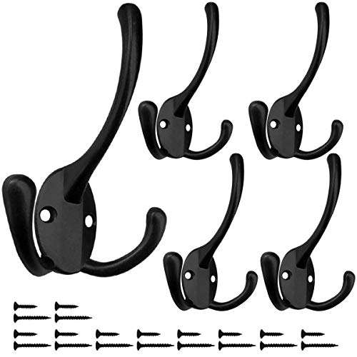 Wall Mounted Coat Hooks 5 Pack Heavy Duty Black Hardware Robe Hooks