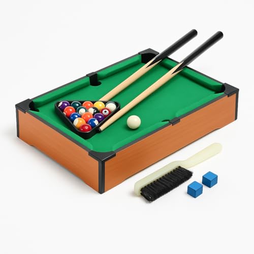 Mini Mesa de Bilhar Infantil Completa 51x31x9 cm com Tacos Bolas Triangulo Escovinha e Giz Mesa de Sinuca de Madeira Brinquedo Educativo Esportivo Infantil