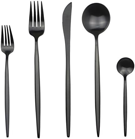 JANKNG Customized 5-Piece 18/10 Stainless Steel Flatware Set, Serive for 1, With Fork Spoons Knife Teaspoon Dessert Fork for Home Kitchen Restaurant Hotel (Luxury Black)