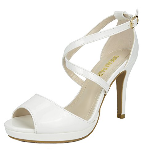 Dream Pairs Women's GAL White Pat Stiletto Dress Heel Pump Sandals - 5 M US