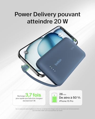 BoostCharge Batterie Externe 10 000 mAh avec Câble USB-C - Bleu