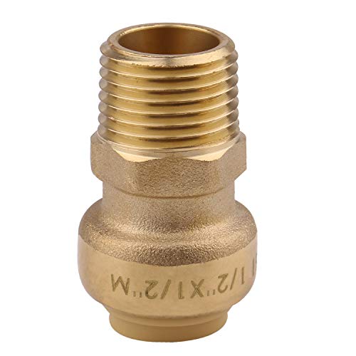 Straight Connector Plumbing Fitting, Male, 1/2 Inch by 1/2 Inch, MNPT, PEX Fittings, Push-to-Connect, Copper, CPVC,Pack of 5