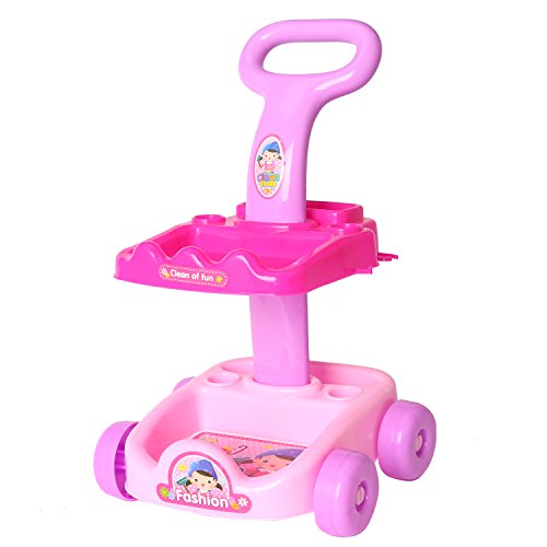 13 Piece 9.5" Mini Cleaning Cart Playset Household Appliances Tools Pretend Play Set Vacuum Cleaner Cleaning Trolley for Kids Cleaning Supplies Toys Broom, Mops, Brushes, Caution Sign(No.666-86)