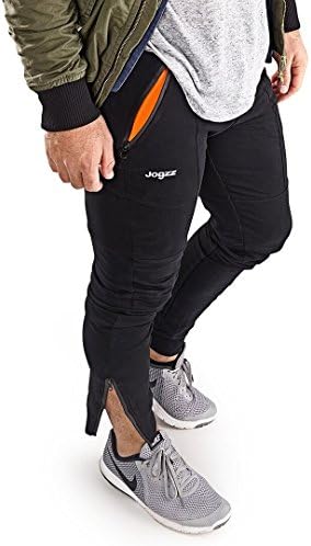Jogzz Men’s Fashion Slim Fit Joggers With Zipper Fly, Pockets, and Legs - 100% Cotton Blend -