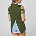 Tsmile Summer Women Fashion Short Sleeve Tops Off Shoulder Hollow Out Loose Fit Casual T-Shirt Slit Blouse Army Green