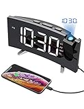 PICTEK Projection Alarm Clock, 5'' Large Curved LED Display, 6 Dimmer, Dual Alarms, 15 FM Radio Clock, Digital Alarm Clock Projection on Ceiling,...