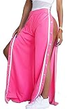 Apparel Frieed Womens Sides High Split Snap Buttoned Wide Leg Palazzo Track Pants Pink XS Book