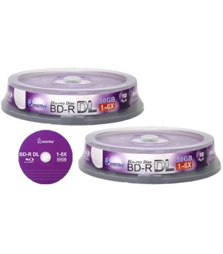 Smart Buy 10-Pack 50GB BD-R DL Blu-ray Discs - 6X Speed Recordable Double Layer