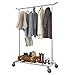 LANGRIA Heavy Duty Rolling Commercial Single Rail Clothing Garment Rack with Wheels Height Adjustable Collapsible Clothes Rack Max Load Capacity 143.5 lbs. for Bedroom Dressing Room Store (Chrome)