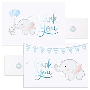 Baby Shower Thank You Cards. 50 Elephant Blue Thank You Cards Baby Shower with Envelopes for Baby Thank You Notes…