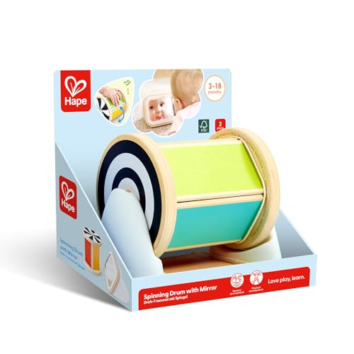 Hape Montessori Rotating Drum with Mirror - Colorful Educational Toy for Sensory Perception - Wooden Motor Skills Toy for Babies from 3 Months