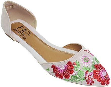 FFC NEW YORK Wendy Beige Embroidered Microsuede D'Orsey Flat Size 10