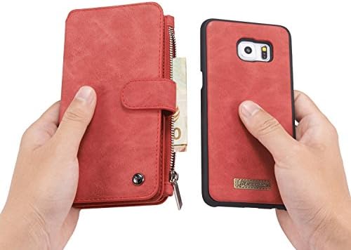 Galaxy S6 Edge Plus Case, Galaxy S6 Edge Plus Wallet Case, Hoosam(TM) Leather wallet case Large Capacity 14 Slots Detachable 2-in-1, Button + Zipper + Magnet , for samsung Galaxy s6 Edge plus (Red)