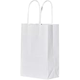 bagmad 50 Pack 5.25x3.25x8 Inch Sturdy Small White Gift Paper Bags with Handles Bulk, Kraft Bags, Craft Grocery Shopping Business Retail Party Favors Wedding Sacks (White, 50pcs)
