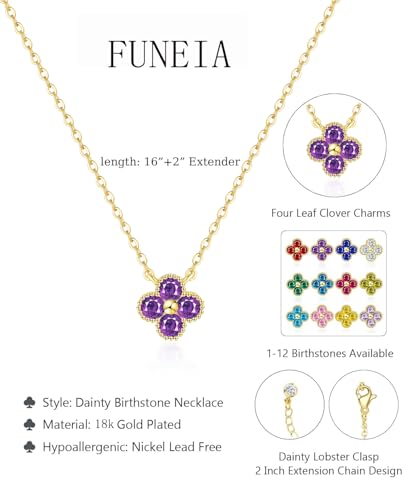 FUNEIA Necklace Women Gold Chain Birthstone Women 18k Adjustable Four Leaf Clover Emerald Diamond Gold Necklace Jewelry Gifts For Wife Mom Girlfriend Anniversary Valentine's Day Rega