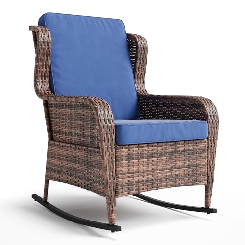 GarveeHome Outdoor Resin Wicker Rocking Chair with Cushions, All-Weather Patio…