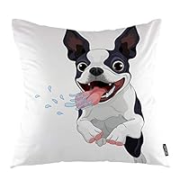oFloral Dog Throw Pillow Covers Cartoon Boston Terrier Animal Happy Puppy Decorative Square Pillow Case 18"X18" Pillowcase Home Decor for for Sofa Bedroom Livingroom