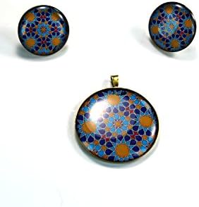Persian Ceramic Pattern Earrings &amp; Pendant Set
