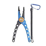 Entsport Saltwater Fishing Pliers with Aluminum Handles and Stainless Steel Jaws Multi Function Fishing Pliers with Sheath Lanyard Braided Fishing Line Cutters Fish Hook Removal Tool (Blue&Silver)
