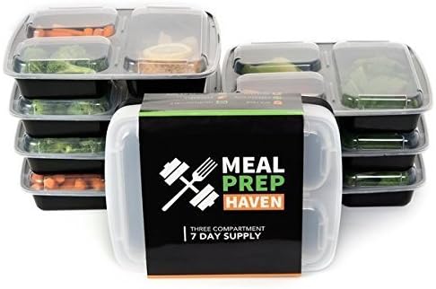 Meal Prep Haven 3 Compartment Food Containers with Airtight Lid, Bento Box, Fitness Lunch Box for Meal Prep, 21 Day Fix and Portion Control, Set of 7