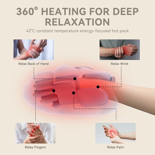 Hand Massager for Arthritis with Heat & Compression Therapy, Cordless Electric Hand Massage Glove for Carpal Tunnel Relief, Air Pressure, 5 Intensity Levels, USB Rechargeable, Gift for Women Men