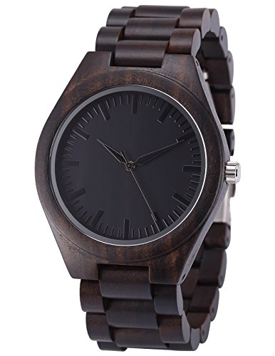 AMPM24 Men's Black Natural Wooden Quartz Wrist Watch Analog Round Dial WDW010