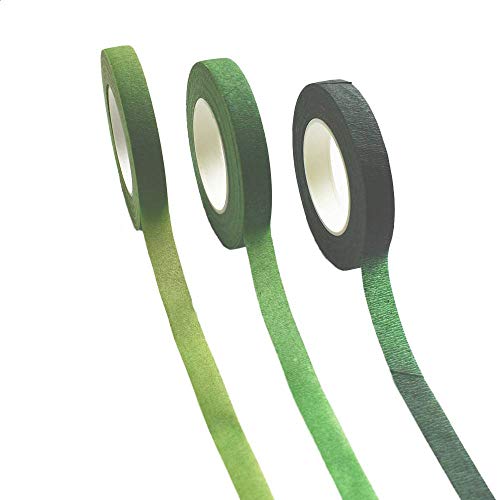 Leline's Floral Tapes, 3 Rolls Flower Wrap for Bouquet Stem, Green Florist Tapes for Flowers Making Project, 1/2 inch X 30 Yards/Roll