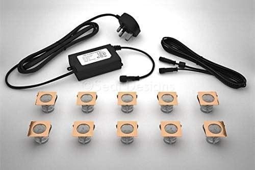 10 x 30mm LED Copper Lights Deck/Decking/Kitchen Plinth Blue Square **Now with IP68 Waterproof Transformer** - Seal Designs [Energy Class A+++]