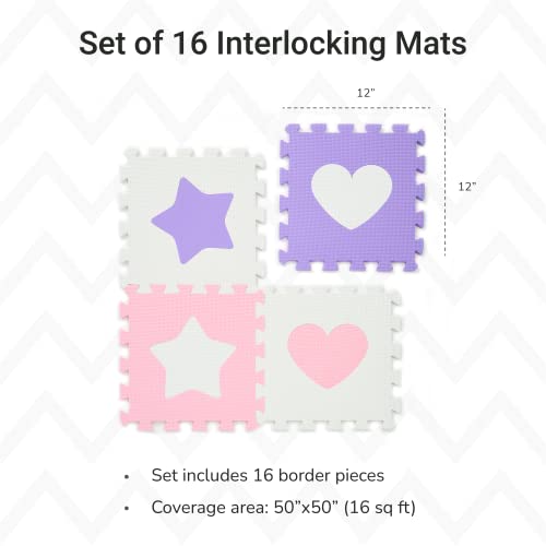 Tadpoles Hearts and Stars Foam Playmats for Kids, 16 Interlocking Foam