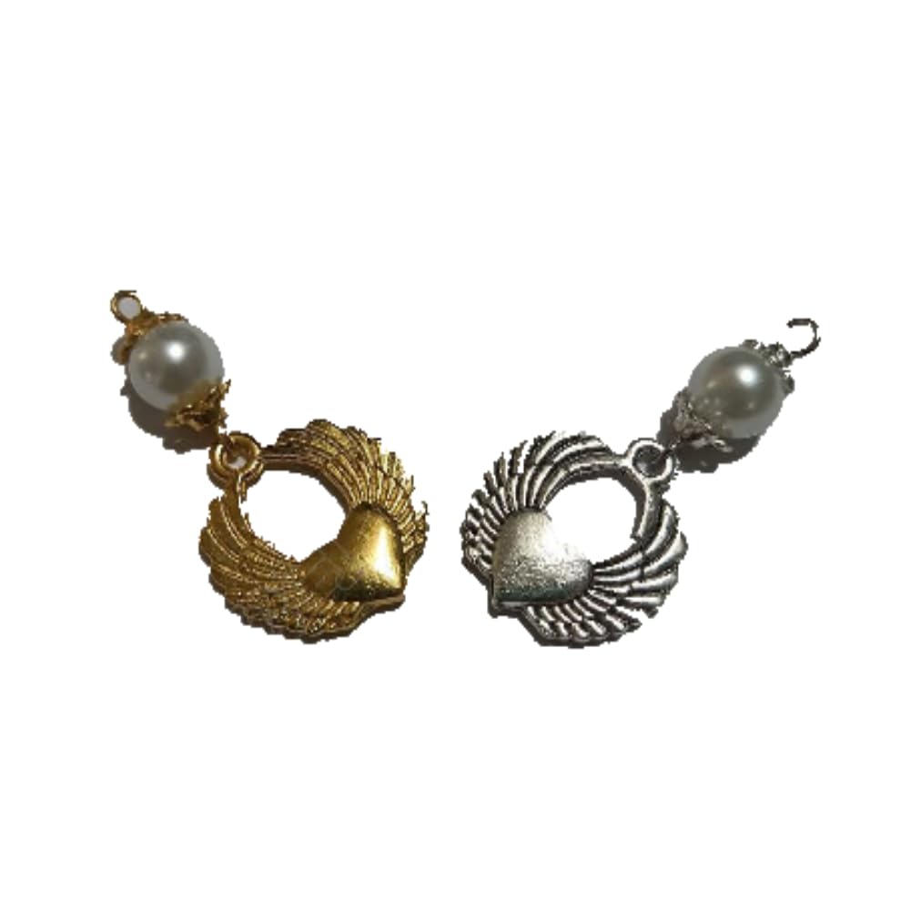 arricraft 48 Pcs 2 Colors Angle Wing Charms, Metal Heart Wing Charms with Glass Pearl Bead Dangle Pearl Pendants for Jewelry Making DIY Crafting, Platinum/Golden