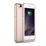 iPhone 6S Plus / 6 Plus (not for iPhone 6 / 6s) Battery Case Charger [Extra Bonus-Tempered Glass Screen Protector], 6800mAh External Battery Backup Protective Charger Case (Gold)
