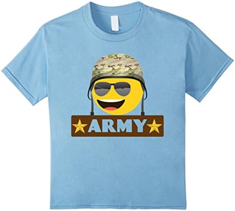Kids Funny Army and cute Emoji T-shirt 4 Baby Blue
