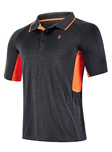 ZITY Men's Polo Shirt Lightweight Cool Dri-Fit Sweat-Wicking Color Block Short Sleeve Sports Golf Tennis T-Shirt BlackGrey&Orange-L