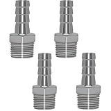 Horiznext 304 Stainless Steel 1/2" Barb Hose to 1/2" NPT Home Brew Fitting. Pack of 4