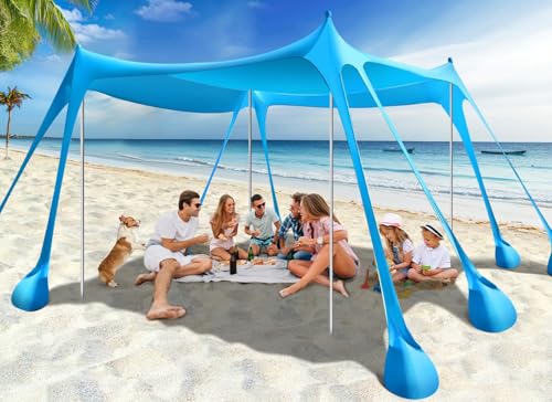 Dsocool Beach Tent Shade Canopy Portable Anti-Wind UPF50+ Protection, 8 Sandbags, 4 Stability Aluminum Poles, Foldable Outdoor Sun Tent for Sand, Camping, Fishing Essentials