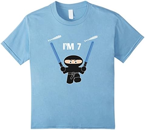 unisex-child 7th Birthday, I'm 7, Ninja with Light Sabers, Funny T-shirt 8 Baby Blue