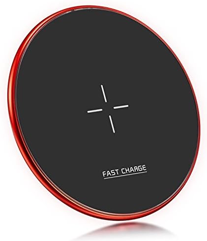 Wireless Charger Fast Wireless Charging Ultra Slim All Qi Enabled Certified Charger 10w for iPhone,7.5w for Samsung Note Galaxy (No AC Adapter) Red