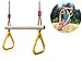 COMINGFIT Wooden Trapeze Swing with Plastic Triangular Gym Rings for Kids