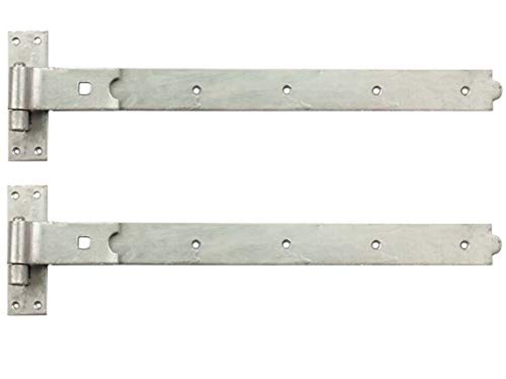 Merriway BH06859 (2 Pcs) Gate Hinges Heavy Duty Hook and Band Straight Flat Galvanised 400mm (16 Inch) - Pack of 2 Pieces, Silver Tone — image 1