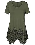 Womens Short Sleeve Printed Flow Tunic Top,Laksmi Scoop Neck Asymmetrical Hem Casual Tee Shirts,OliveGreen Large